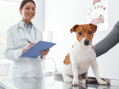 vet checking dog health 