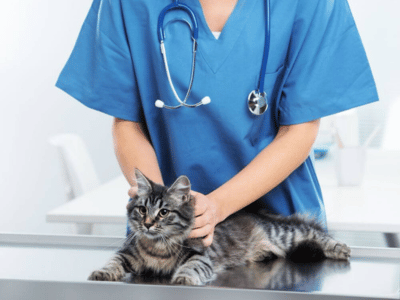 vet petting a cat